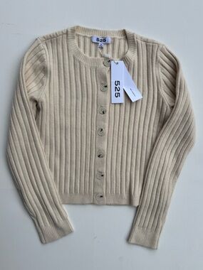 525 America NWT Beige Ribbed Button-Front Cardigan, Size XS